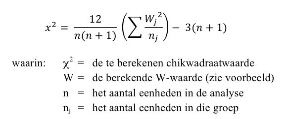 Dit is de formule voor de Kruskal-Wallistoets als er geen knopen zijn.